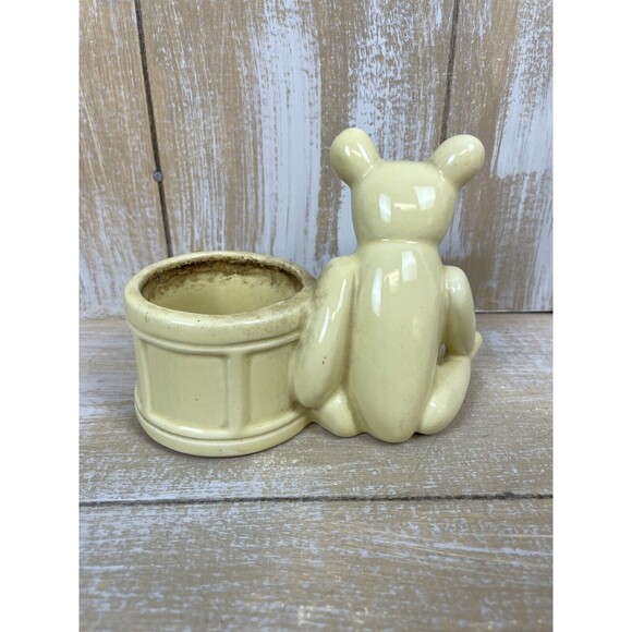 Vintage Haeger Pottery Yellow Teddy Bear & Drum Planter w/Gold Highlights - Picture 4 of 10